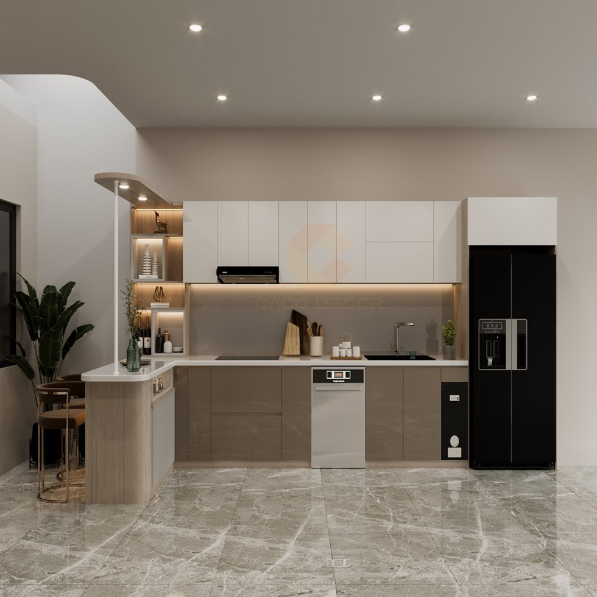 Tủ bếp nhựa phủ Acrylic bóng tráng mẫu số 6