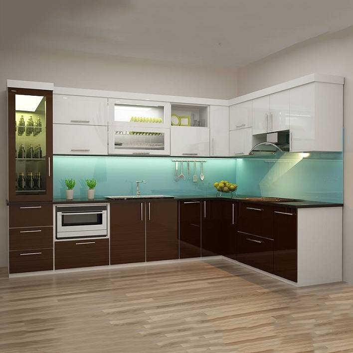 Tủ bếp nhựa phủ Acrylic bóng tráng mẫu số 1