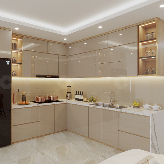 Tủ bếp nhựa phủ Acrylic bóng tráng mẫu số 5